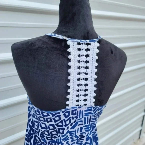 Lilly Pulitzer Nya Tank Blue White Racerback Crochet Lace Stretch Pom Trim XXS - Picture 13 of 13